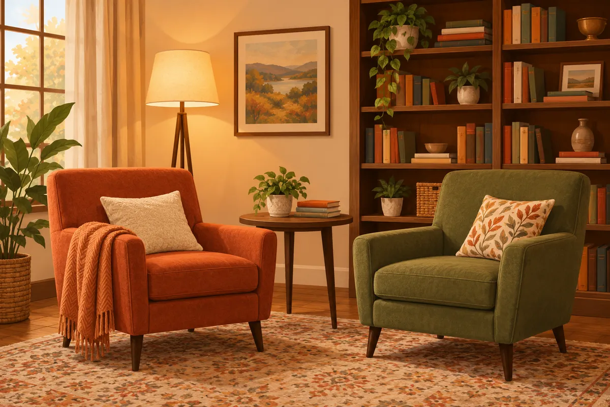 Salón acogedor con dos sillones y una lámpara, imagen ilustrada de un hogar en calma